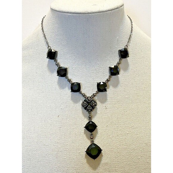 VTG Crown Trifari Victorian Style Y-Drop Black Costume Necklace - Picture 1 of 2